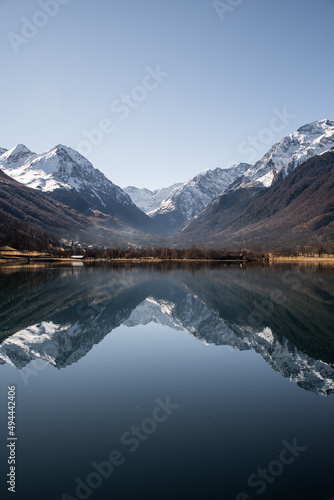 Beautiful reflection of the mountains in the Genos Loudenvielle lake  France