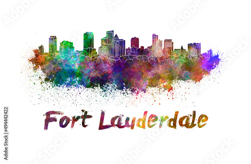 Fort Lauderdale skyline in watercolor