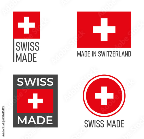 Swiss made icon set, made in Switzerland product labels