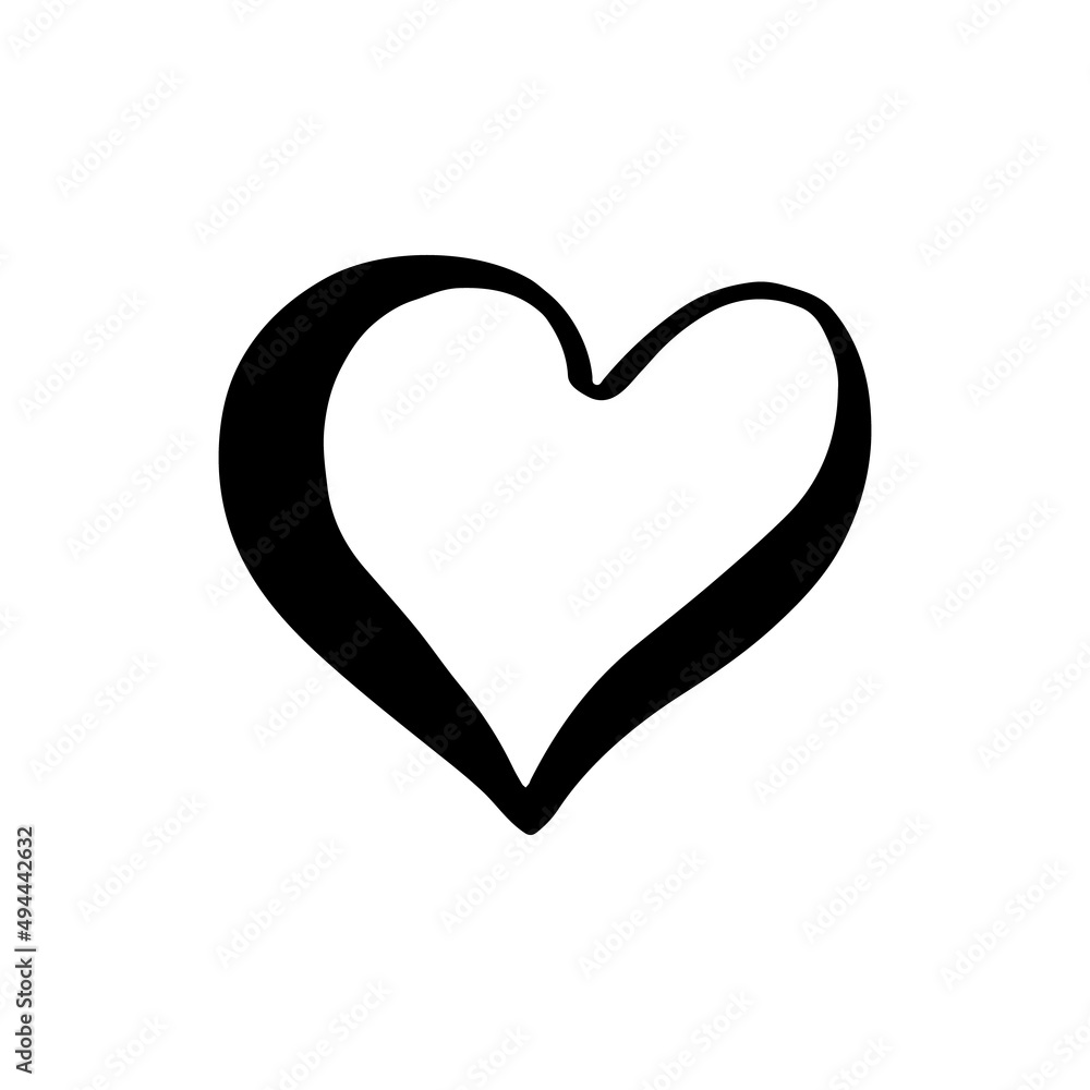 Simple doodle heart for valentine's day. Hand drawn heart, isolated on white backdrop. Vector illustration for  cards, posters, wrapping and design. 