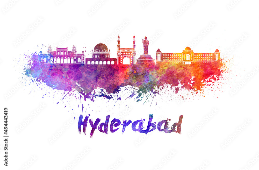 Hyderabad skyline in watercolor