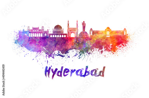 Hyderabad skyline in watercolor photo