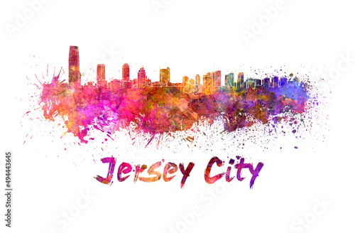 Jersey City skyline in watercolor