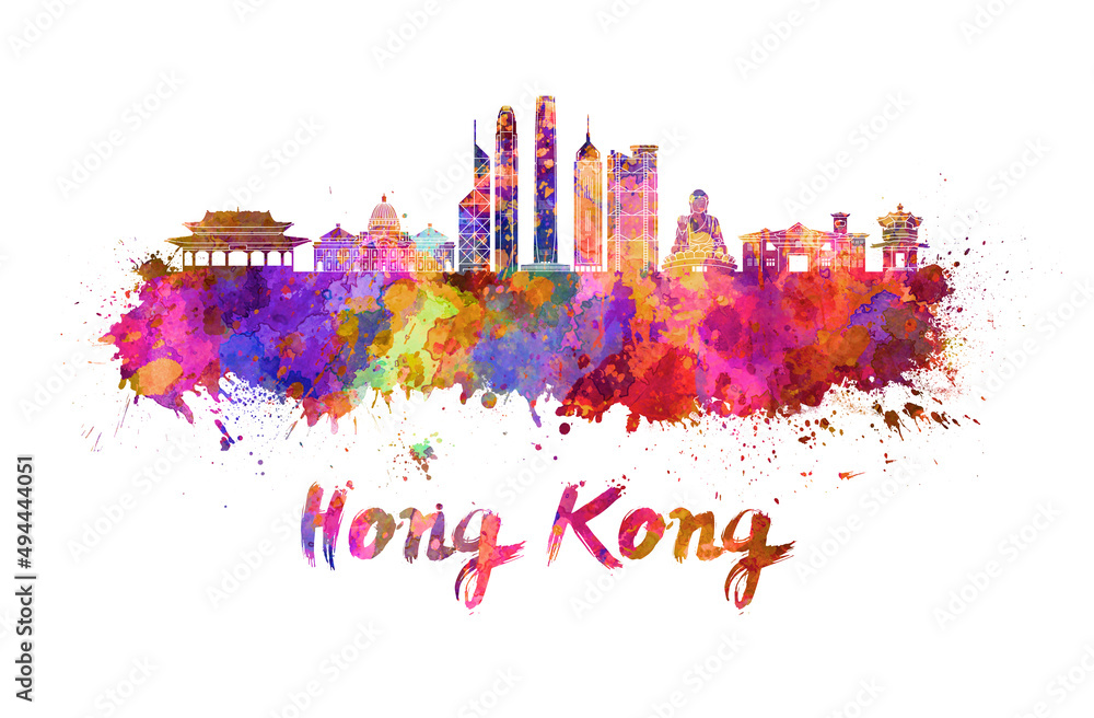 Hong Kong V2 skyline in watercolor