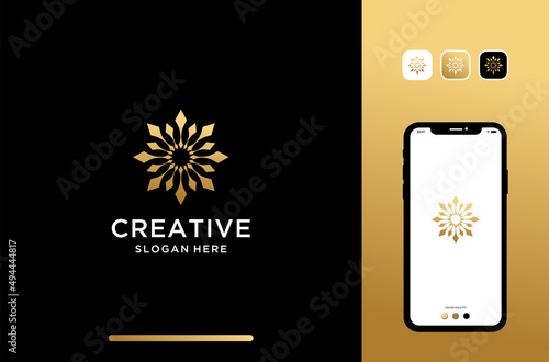 cristal flower logo design, round shape flower.