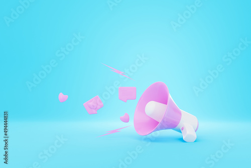 3d illustration pink and white megaphone for the announcement, communication, or alarm isolated on a blue background Bullhorn Portable Speaker