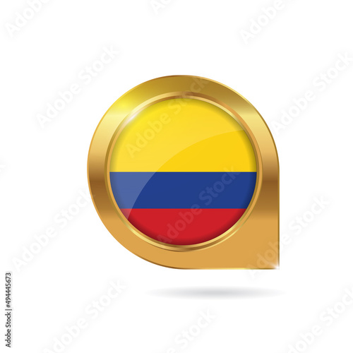 Flag of Colombia, location map pin, pointer flag, button with the reflection of light and shadow, gold frame, Icon country. Realistic vector illustration on white background Free Download Flag of Colombia, location map pin, pointer flag, button with the reflection of light and shadow, gold frame, Icon country. Realistic vector illustration on white background - GFXLoad