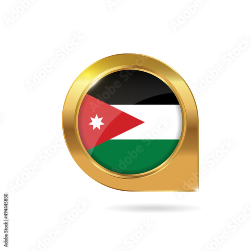 Free Download Flag of Jordan, location map pin, pointer flag, button with the reflection of light and shadow, gold frame, Icon country. Realistic vector illustration on white background - GFXLoad