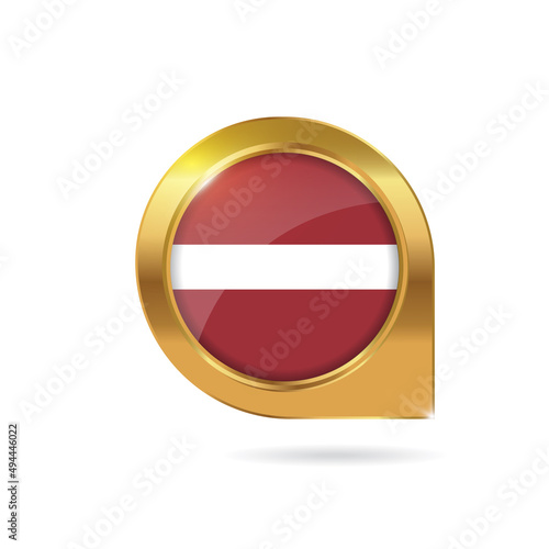 Flag of Latvia  location map pin  pointer flag  button with the reflection of light and shadow  gold frame  Icon country. Realistic vector illustration on white background