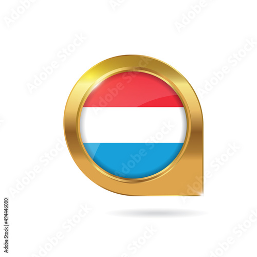 Flag of Luxembourg, location map pin, pointer flag, button with the reflection of light and shadow, gold frame, Icon country. Realistic vector illustration on white background Free Download Flag of Luxembourg, location map pin, pointer flag, button with the reflection of light and shadow, gold frame, Icon country. Realistic vector illustration on white background - GFXLoad