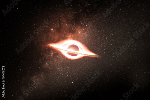 Beautiful illustration of a black hole against the backdrop of many stars for web articles,posters etc, (ID: 494448073)