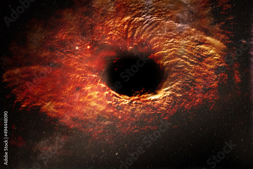 Beautiful illustration of a black hole against the backdrop of many stars for web articles,posters etc, (ID: 494448090)