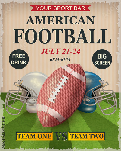 American football and rugby game poster.