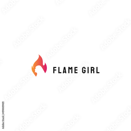 Young girl flame beauty salon logo vector design template