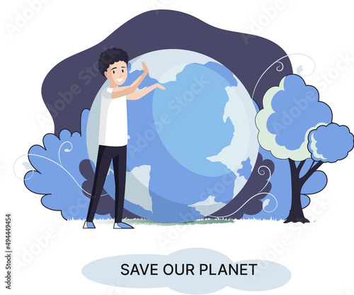 Save our planet ecological metaphor Earth day, love for native home. Sustainable gardening renewable energy. Caring for nature protecting environment stop air and water pollution, rational consumption