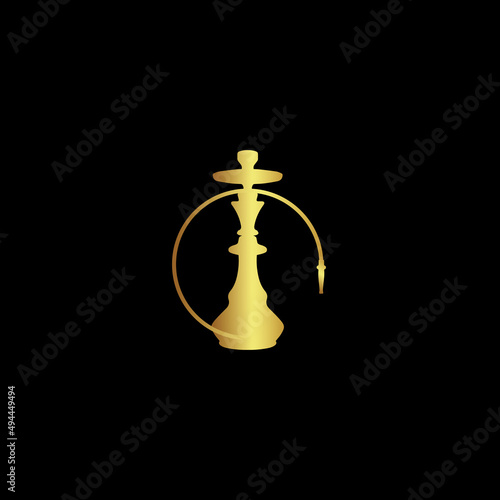 Shisha Hookah tools logo design vector in gold color isolated on black background