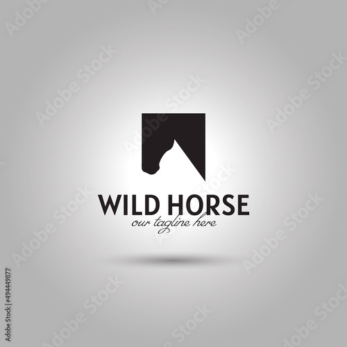 Square wild horse logo vector design template