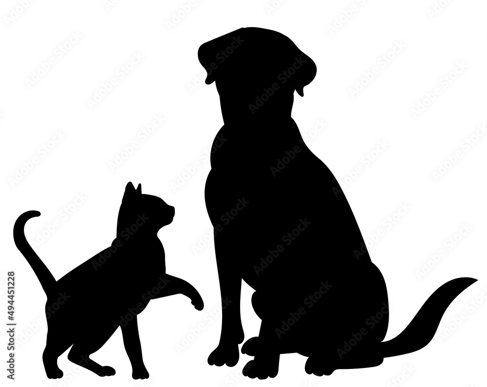 cat and dog black, silhouette isolated vector