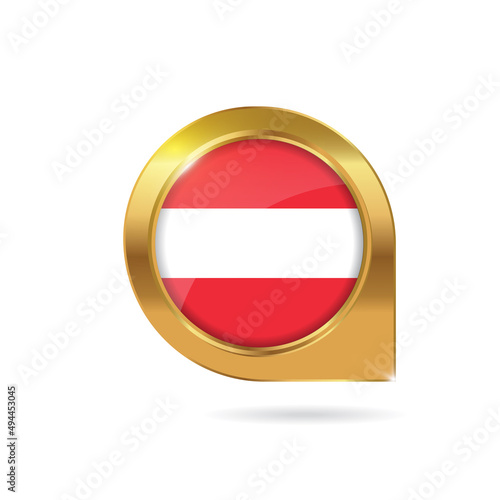 Flag of Austria, location map pin, pointer flag, button with the reflection of light and shadow, gold frame, Icon country. Realistic vector illustration on white background Free Download Flag of Austria, location map pin, pointer flag, button with the reflection of light and shadow, gold frame, Icon country. Realistic vector illustration on white background - GFXLoad