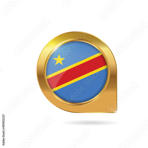 Flag of Democratic Republic of the Congo, location map pin, pointer flag, button with the reflection of light and shadow, gold frame, Icon country. Realistic vector illustration on white background Free Download Flag of Democratic Republic of the Congo, location map pin, pointer flag, button with the reflection of light and shadow, gold frame, Icon country. Realistic vector illustration on white background - GFXLoad