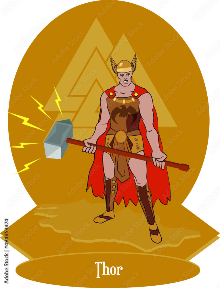 Isolated vector illustration of Nordic mythological god Thor god of thunder, norse god Stock