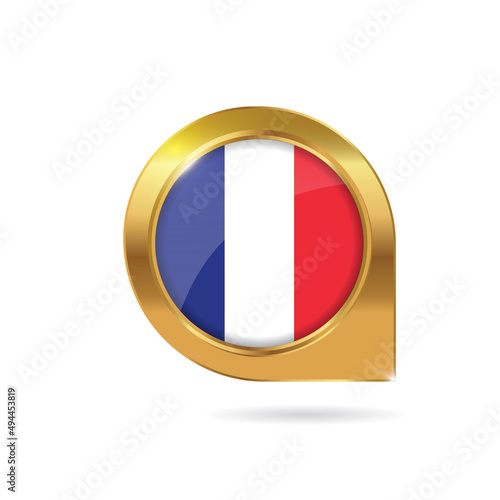 Flag of France, location map pin, pointer flag, button with the reflection of light and shadow, gold frame, Icon country. Realistic vector illustration on white background Free Download Flag of France, location map pin, pointer flag, button with the reflection of light and shadow, gold frame, Icon country. Realistic vector illustration on white background - GFXLoad