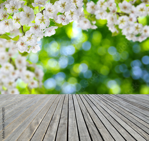 wooden table spring blossom
