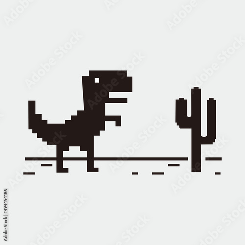 Dinossauro de pixel art descrevendo erro offline vetor isolado no