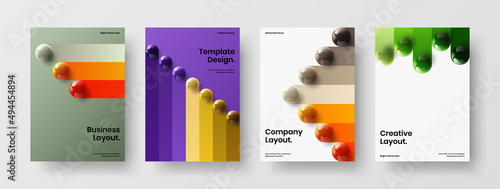 Minimalistic postcard A4 design vector concept collection. Premium 3D balls leaflet template bundle.