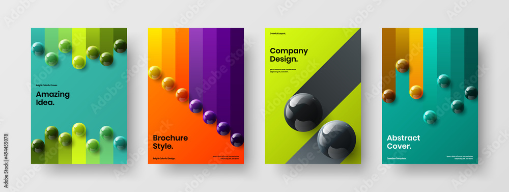 Original realistic balls catalog cover illustration collection. Minimalistic annual report A4 vector design template set.