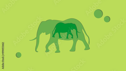 Vector graphic of elephant animal illustration with green color scheme and using paper cut out style. Background animal illustration