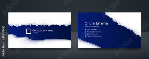 Business card design with blue white elegant pattern. Modern concept with colorful decoration art. Vector illustration print template.