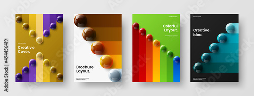 Geometric 3D spheres booklet template collection. Creative corporate cover A4 design vector layout set.