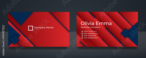 abstract blue red theme geometric business card design