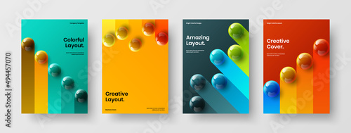 Creative realistic spheres annual report layout collection. Modern leaflet design vector template composition.