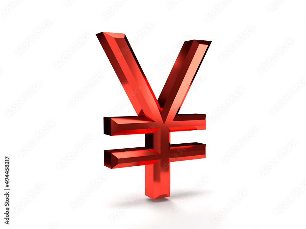 Obraz premium 3d render red yena symbol on a white background angle 45