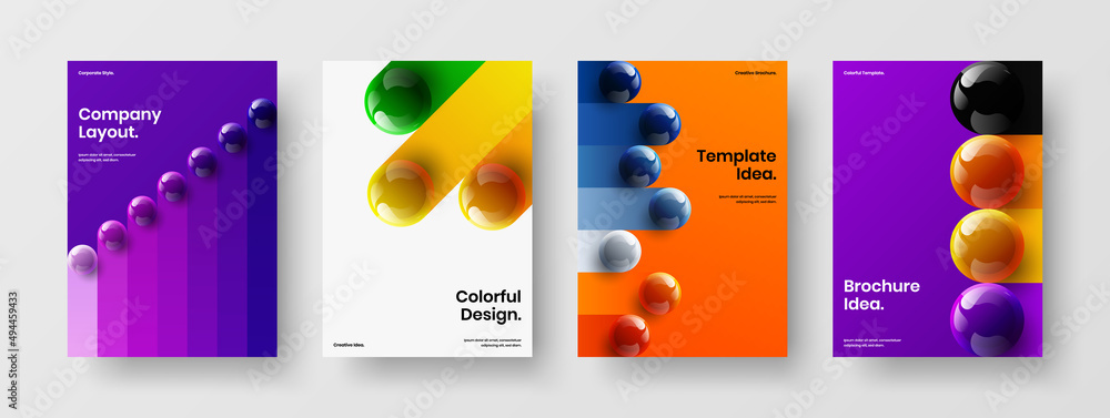 Simple 3D spheres company identity template composition. Colorful poster design vector layout bundle.