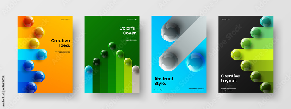 Simple realistic balls flyer concept composition. Isolated placard design vector template set.