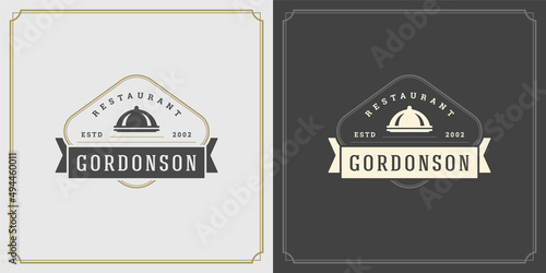 Restaurant logo design vector illustration dish tray silhouette