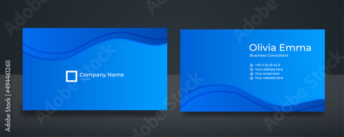 Modern creative and clean blue business card design template. Luxury elegant business card design background with trendy simple abstract geometric stylish wave lines. Vector illustration