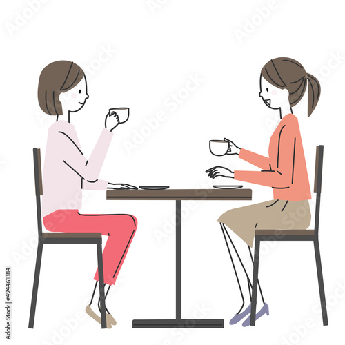 カフェでおしゃべりする女性2人