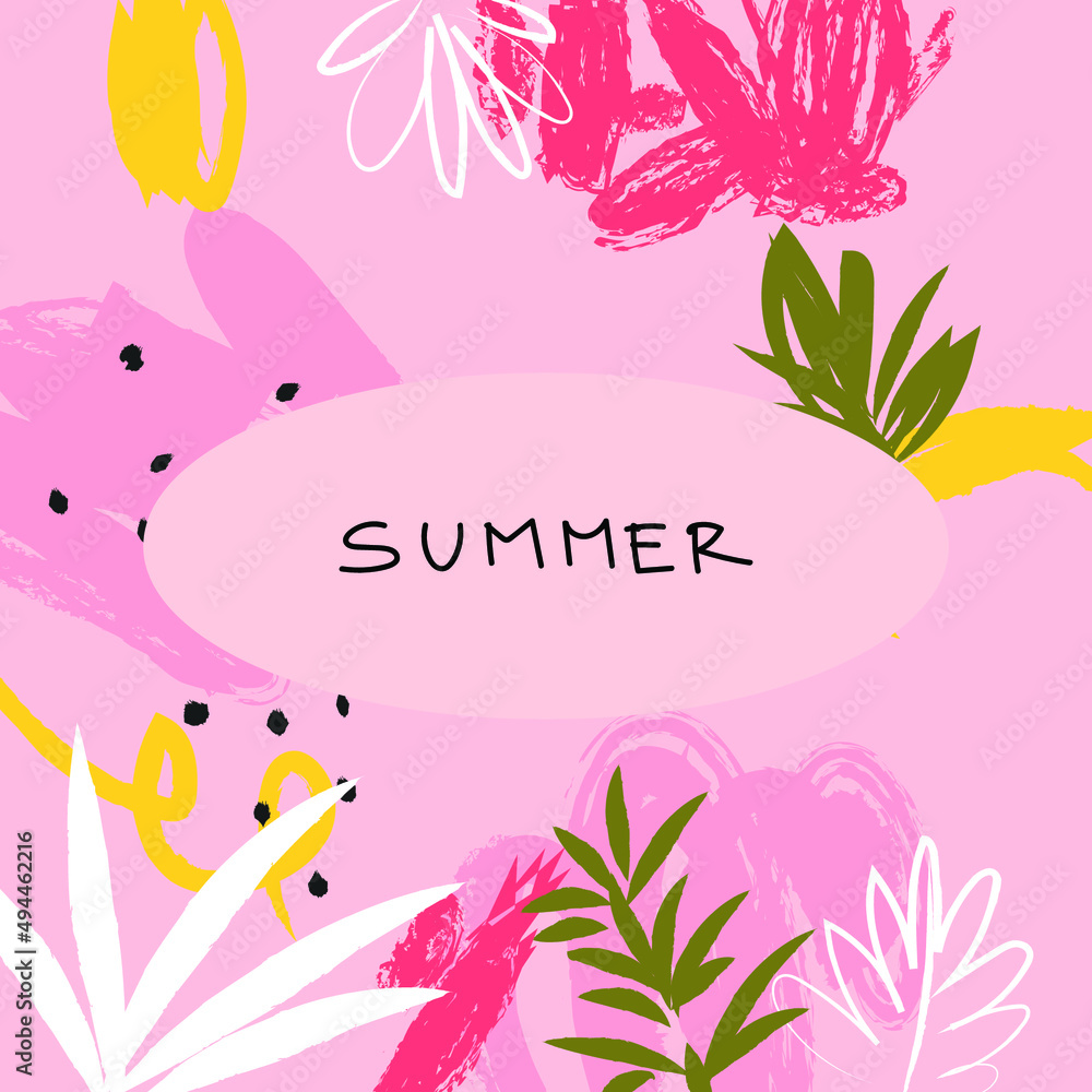 Colorful summer card,background design with botanical,leaves,vector illustration.