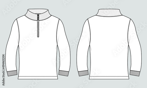 Long sleeve Short zipper and Stand Up Collar jacket sweatshirt overall technical fashion flat sketch vector illustration Mock up Template.