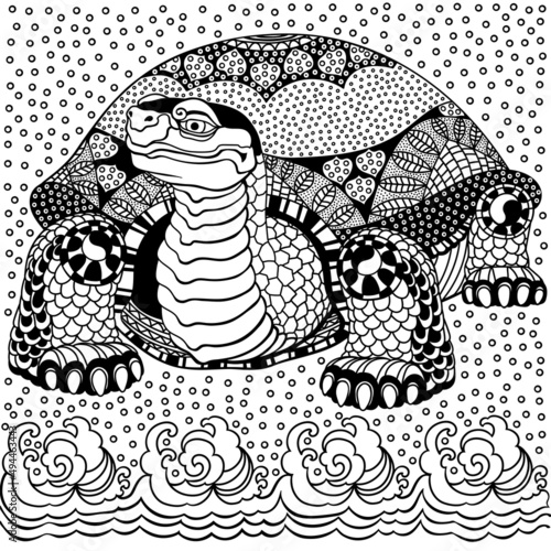 tortoise or turtle. Celestial feng shui creature. Black and White graphic style vector illustration