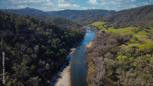 Aerial view of Mokelumne River amador county California photo