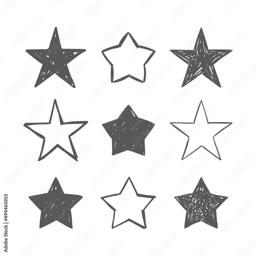 Hand drawn star icons. Set of doodle stars. Hand drawn star icons. Set of doodle stars.