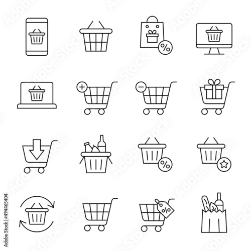 Shopping basket line icons