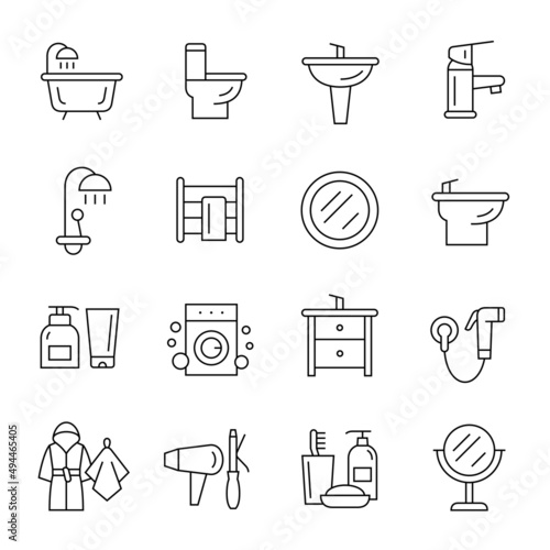 Bathroom furniture and equipment line icons