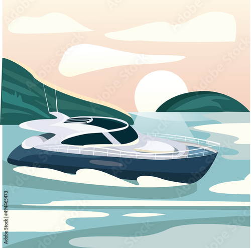 beautiful yacht boat summer cruise at sea vector illustration © Анастасия Образцова