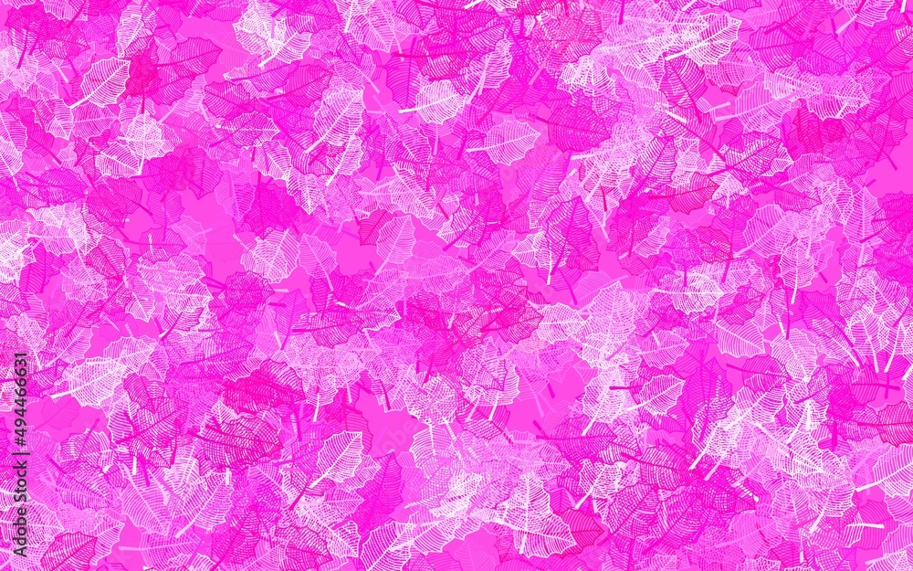 Light Pink vector doodle backdrop with leaves.